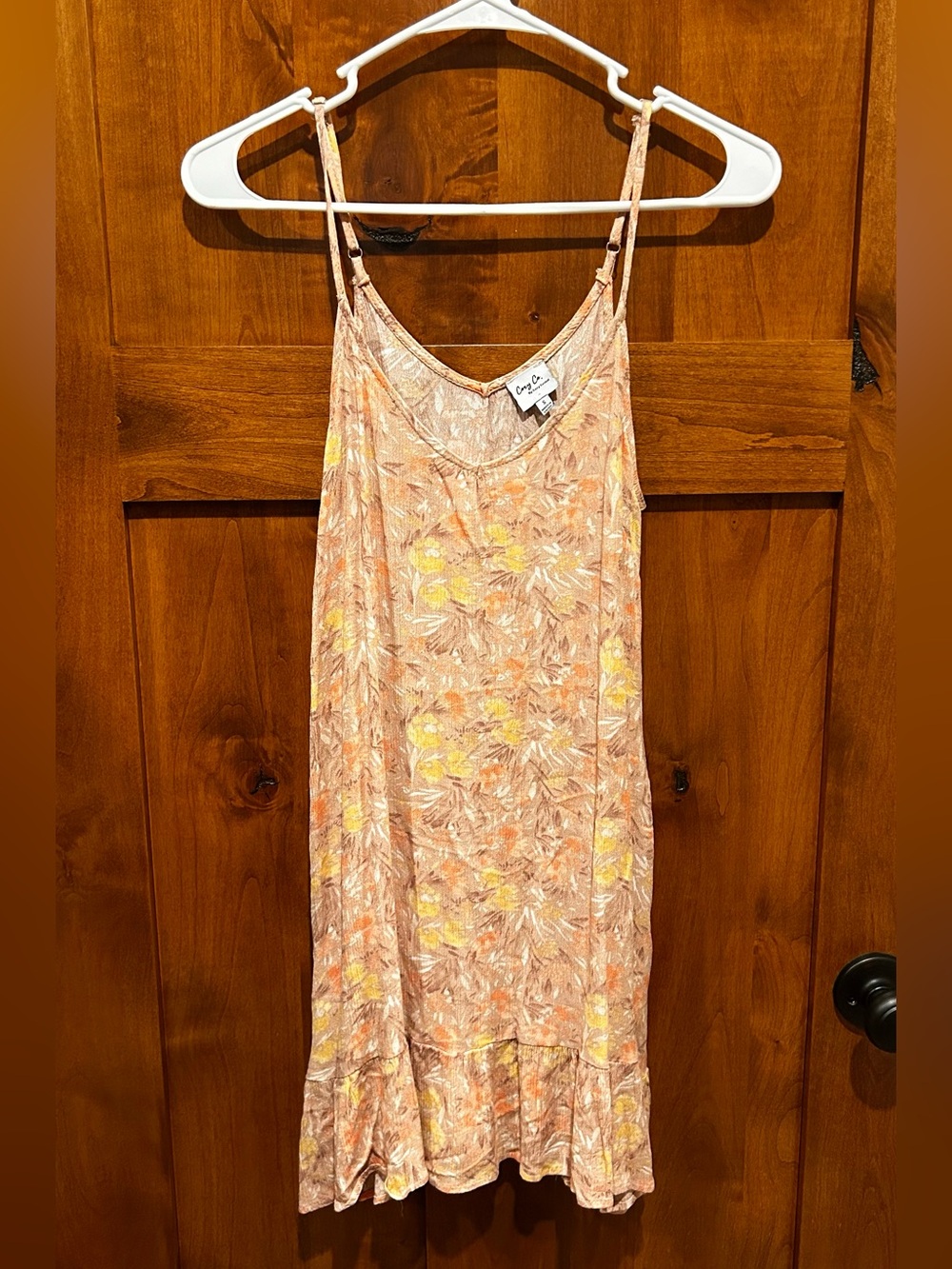 Cozy Casual Peach Floral Slip Dress with Yellow Accents